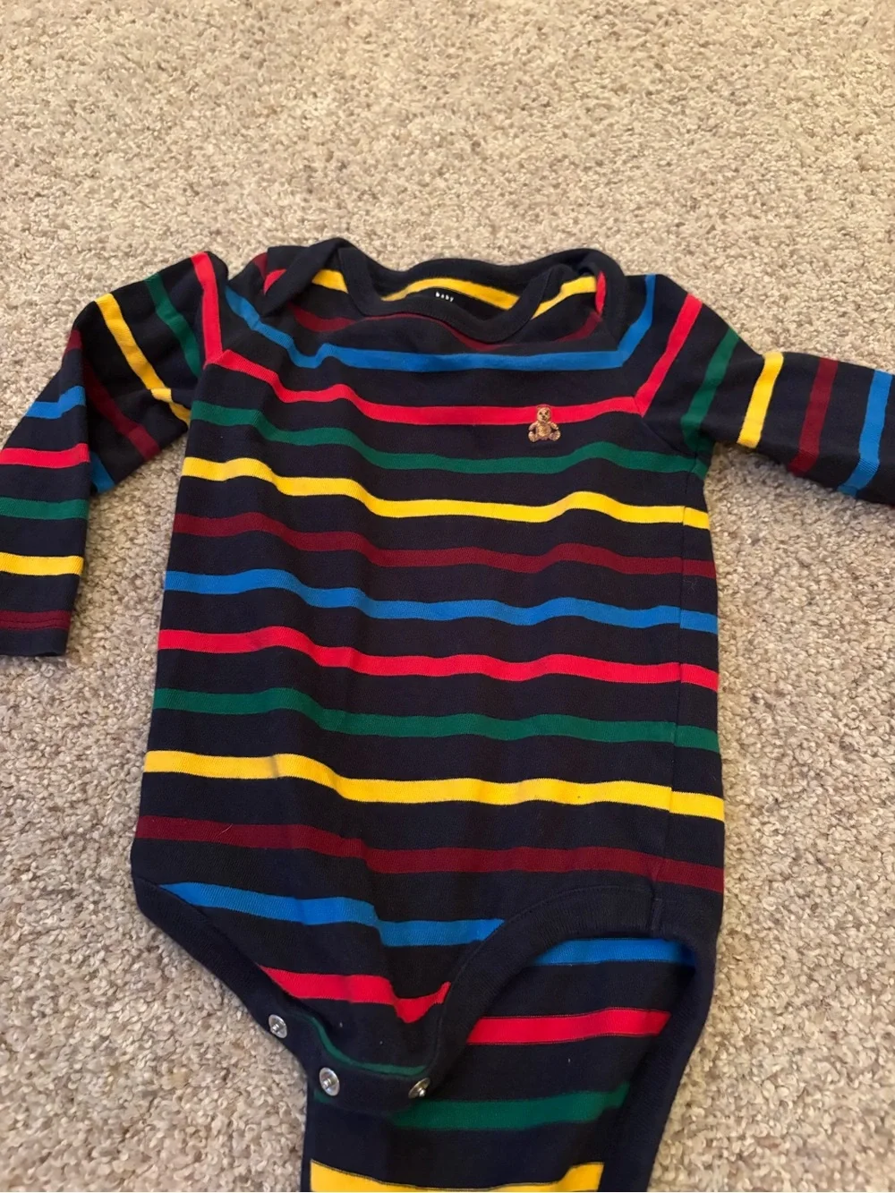 Gap Baby Bodysuit Long Sleeve Navy Striped 12-18 Months Teddy Bear